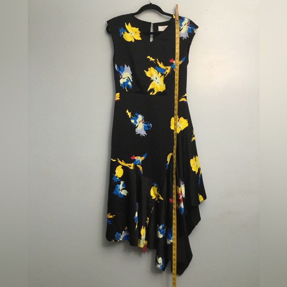 Equipment Black Asymmetrical Dress with Blue and Yellow Floral - Picture 11 of 14